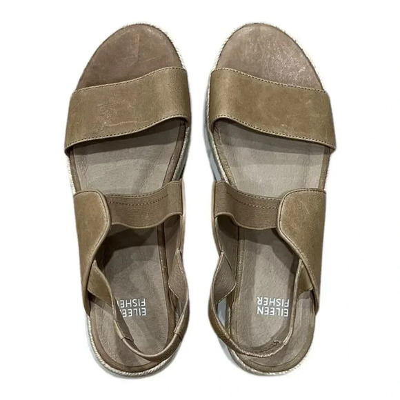 Eileen Fisher Tan Dash Strappy Wedge Sandals 8 - Picture 2 of 6